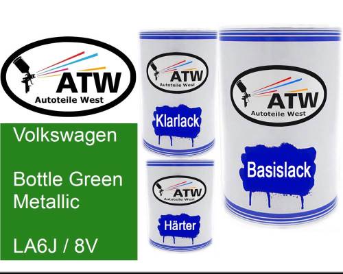 Volkswagen, Bottle Green Metallic, LA6J / 8V: 500ml Lackdose + 500ml Klarlack + 250ml Härter - Set, von ATW Autoteile West.